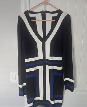 INC International Concepts Black and Blue Long Sleeve Dress Size L